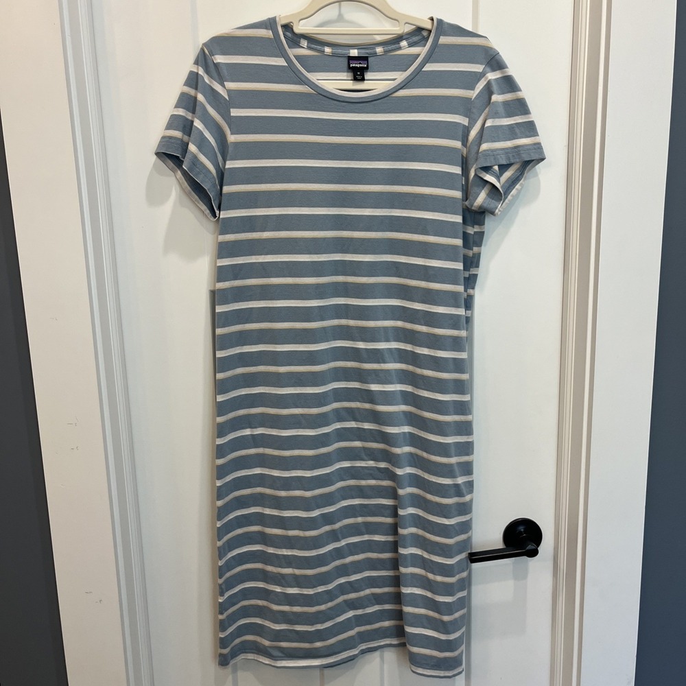 Patagonia Regenerative Organic Striped Short Sleeve Blue T-Shirt Dress Sz M